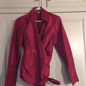 Ann Taylor 100% silk red wrap shirt.